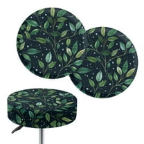 ZIATUBLE Green Leaves Bar Stool Cover Cushion Soft Stool Seat Cover Protector 12-14 Inch with Elastic Bands Stool Seat Replacement Cover Set 2 Pack Universal Round Chair Covers