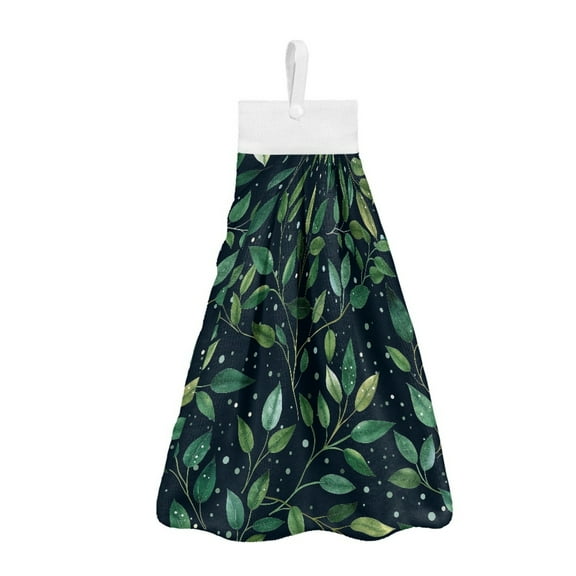 ZIATUBLE Green Leaves Hanging Kitchen Towel Absorbent Hanging Hand Dry Towels 2 Piece Easy to Clean Bathroom Hand Bath Towel with Snap Button Kitchen Hand Towels and Washcloths Tie Towel