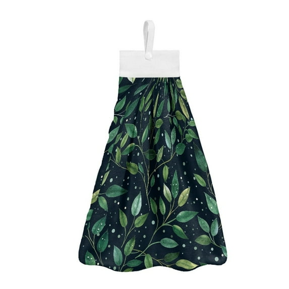 ZIATUBLE Green Leaves Hanging Kitchen Towel Absorbent Hanging Hand Dry Towels Easy to Clean Bathroom Hand Bath Towel with Snap Button Kitchen Hand Towels and Washcloths Tie Towel