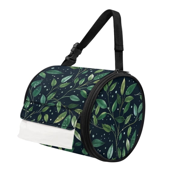 ZIATUBLE Green Leaves Hanging Paper Case Round Paper Towel Storage Bag Dustproof Paper Towel Dispenser Kitchen Paper Towel Hanging Organizer Universal Carrying and Storage Case