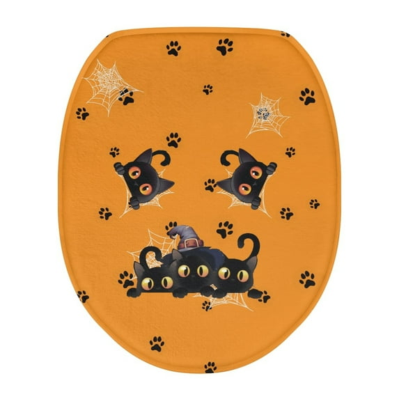 ZIATUBLE Halloween Black Cat Toilet Lid Dust Cover Cat Claw Toilet Lid Covers for Bathroom Decoraction Round Toilet Lid Covers Washable Toilet Protective Cover Fits Most Toilet Lids