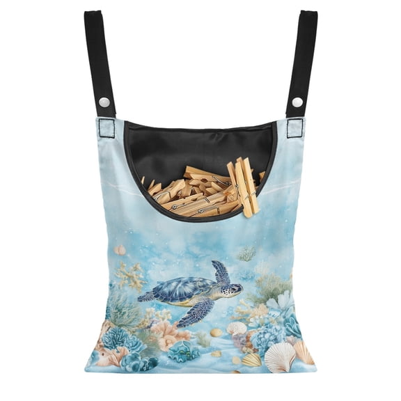 ZIATUBLE Hibiscus Turtle Hanging Storage Organizer Large Capacity Clothespin Bag Storage with Large Opening Laundry Clothes Pin Holder for Clothesline Outdoor Outside Wardrobe