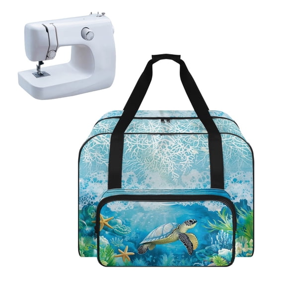 ZIATUBLE Hibiscus Turtle Sewing Machine Tote Bag Large Capacity Sewing Machine Cases Easy to Clean Sewing Machine Bobbin Storage Case Soft Sewing Machine Tote Storage Case Carry Bag