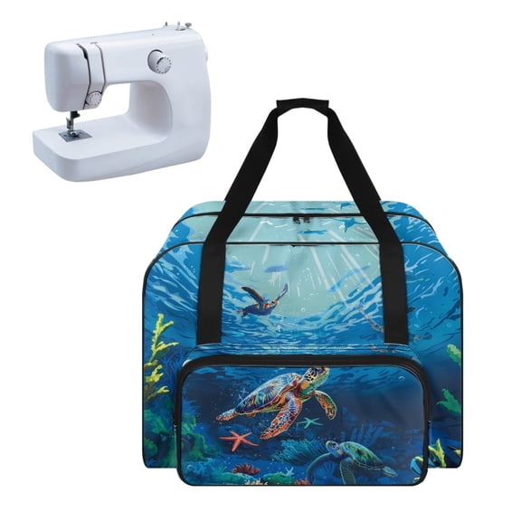 ZIATUBLE Hibiscus Turtle Sewing Machine Tote Bag Universal Portable Padded Storage with Zippers Sewing Machine Organizer and Storage Easy to Clean Portable Sewing Machine Handbag