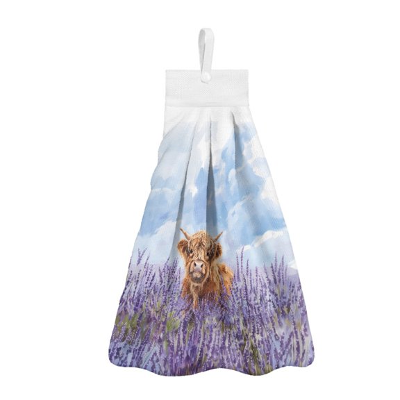 ZIATUBLE Highland Cow Hanging Kitchen Towel Flower Hand Drying Towels with Hanging Loop Kitchen Hand Towels and Washcloths Set of 3 Reusable Dish Towel Hand Towels Decor Accessories