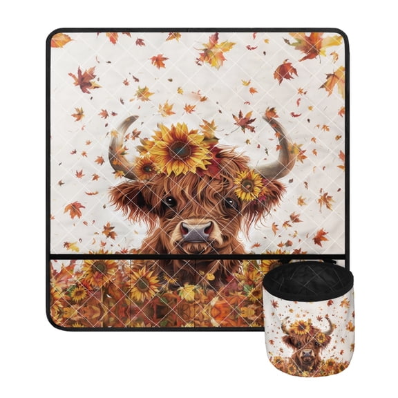 ZIATUBLE Highland Cow Sewing Machine Mat for Table Maple Leaves Sewing Machine Mat with Small Cylinder Autumn Thanksgiving Sewing Machine Mat with Pockets Pattern Fall Decor
