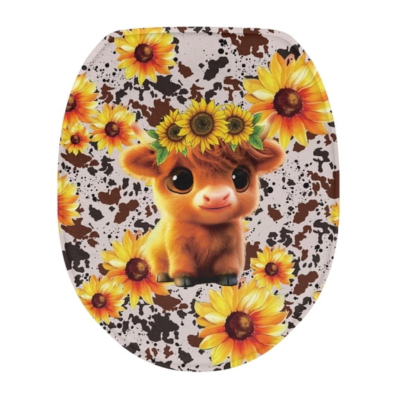 ZIATUBLE Highland Cow Toilet Lids Covers Sunflower Cow Print Toilet Lid Covers for Bathroom Elongated Toilet Seat Cover Protector Universal for Most Toilet Bowl Lids