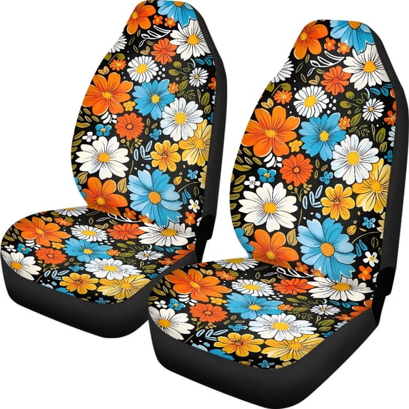 ZIATUBLE Hippie Flower Car Front Seat Covers Universal High Back Design Front Seats Only Auto Accessories Protectors Decor 2 Pcs Bucket Seat Cover Fit Most Cars Sedan Truck SUV Van