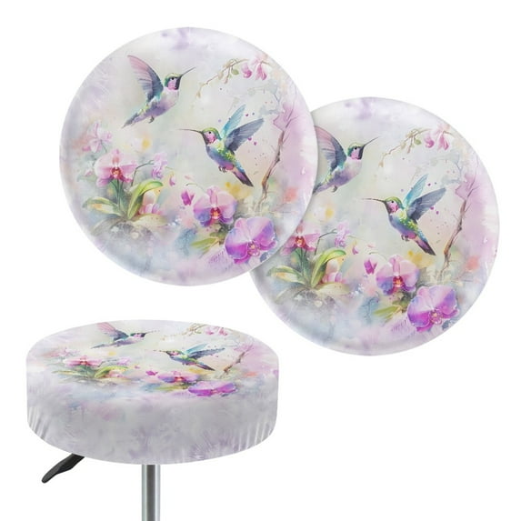 ZIATUBLE Hummingbird Floral Bar Stool Chair Covers 2 Pcs Round Stool Cushion Cover Easy to Clean Stool Seat Cover Protector 12-14 Inch with Elastic Bands Vanity Stool Cover Dust Cover
