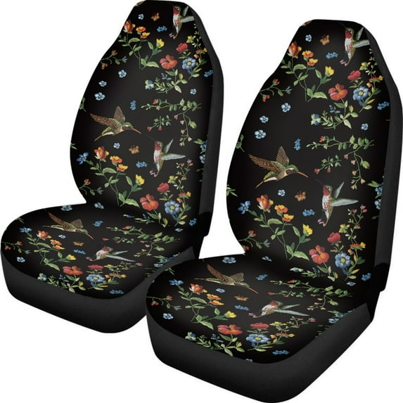 ZIATUBLE Hummingbird Floral Car Seat Cover Protector 2 Pcs Stylish Driver Seat Covers for Women Breathable Vehicle Bucket Seat Covers Fit Most SUV Sedan Van Automotive Seat Accessories