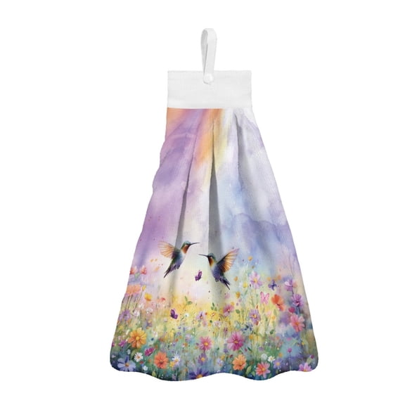 ZIATUBLE Hummingbird Floral Hanging Hand Dry Towels Washable Hanging Kitchen Dish Towel Soft Hand Towels for Bathroom with Snap Button Dish Towel Hand Towels Decor Accessories