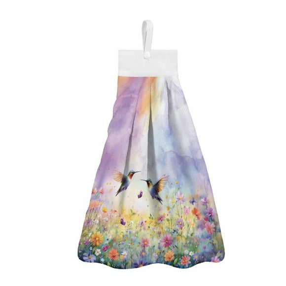 ZIATUBLE Hummingbird Floral Hanging Hand Dry Towels Washable Hanging Kitchen Dish Towel Soft Hand Towels for Bathroom with Snap Button Dish Towel Hand Towels Decor Accessories