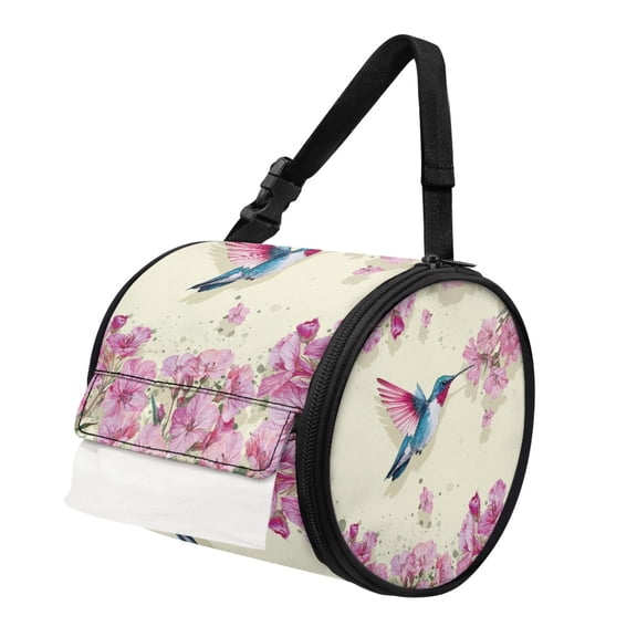 ZIATUBLE Hummingbird Floral Paper Towel Dispenser Dustproof Paper Towel Storage Case with Smooth Zipper Carrying Travel Storage Easy to Clean Paper Pouches for Organization