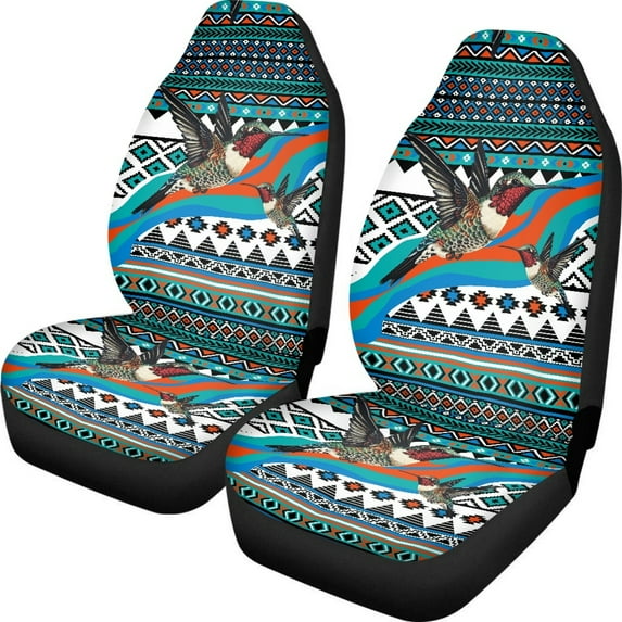 ZIATUBLE Hummingbird Front Auto Seat Cover Aztec Southwest High Back Design Front Seats Only Pack of 2 Universal Fit Cars SUV Trucks Seat Protector Auto Interior Accessories for Women