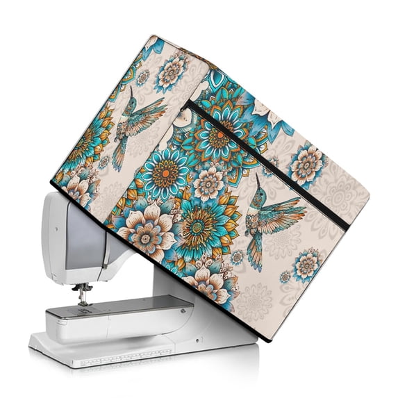 ZIATUBLE Hummingbird Sewing Machine Protect Cover Boho Mandala Flower Cute Pattern Sewing Machine Protect Cover Lightweight Dust Cover with Pockets for Extra Accessories