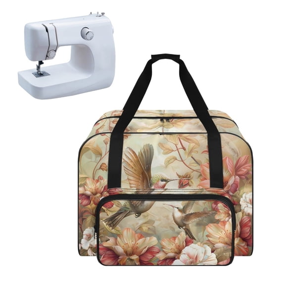 ZIATUBLE Hummingbird Sewing Machine Totes Flower Traveling Bag with Zippers Carry Bag for Sewing Machine Soft Sewing Machine Organizer Cabinet Elastic Sewing Machine Needle Storage Case