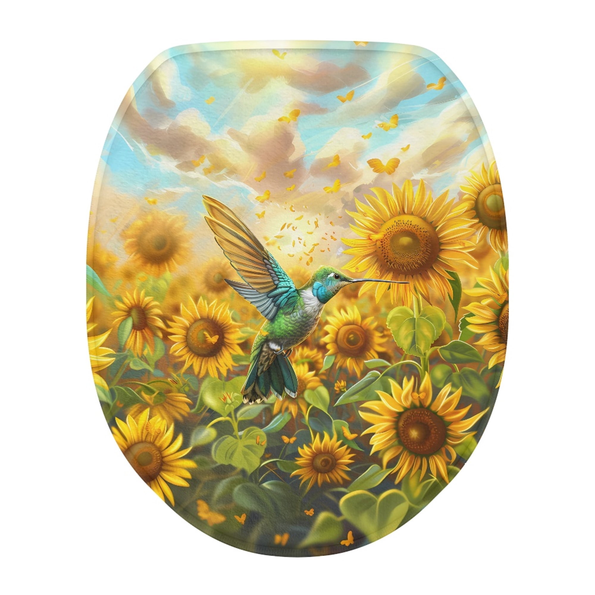 ZIATUBLE Hummingbird Toilet Lid Seat Cover Sunflower Toilet Lid Cover ...
