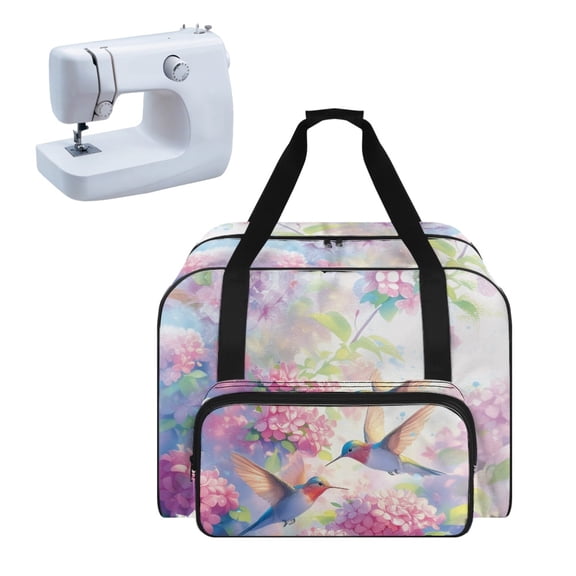 ZIATUBLE Hydrangea Organizer Bag Hummingbird Travel Bag with Zipper Large Capacity Sewing Machine Cases Easy to Clean Portable Padded Storage Sewing Kit Storage to Prevent Scraping