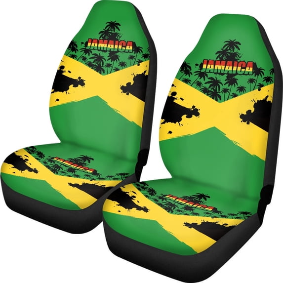 ZIATUBLE Jamaican Flag Car Front Seat Covers Palm Tree High Bucket Seat Protector Pack of 2 Polyester Driver Seat Covers for Women Fit for Car Truck SUV Auto Interior Accessories