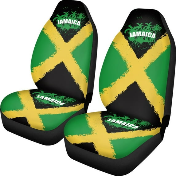 ZIATUBLE Jamaican Flag Cars Front Seat Protectors Cover Soft Car Seat Covers Sets Universal Fit Cars Sedan SUV Pack of 2 Vehicle Bucket Seat Covers High Back Auto Interior Accessories