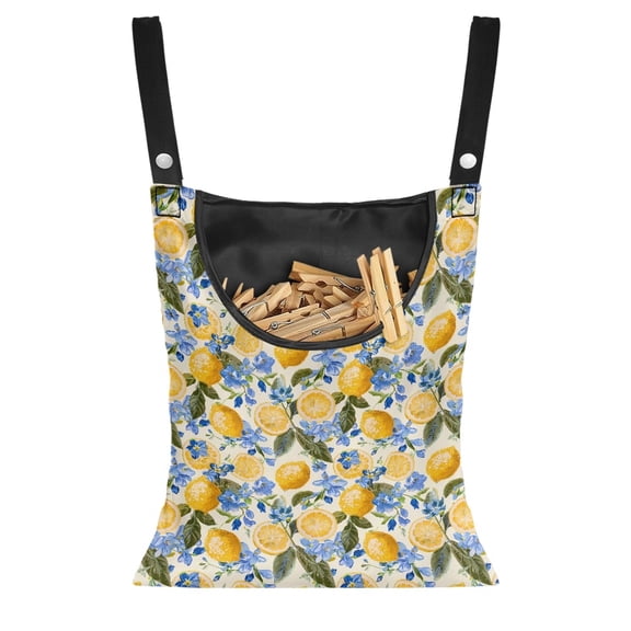 ZIATUBLE Lemon Clothes Pins with Bag Floral Storage Bag Clothespin Abrasion Resistant Hanging Pantry Organizer for Storage Bags Large Capacity Hanging Clothes Pins Bag Holder Outdoor