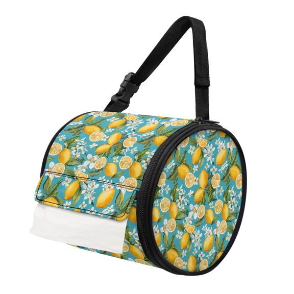 ZIATUBLE Lemon Floral Hanging Paper Case Foldable Tissue Paper Dispenser Organizer Lightweight Paper Towel Bag Storage Case Camping with Smooth Zipper Paper Pouch Organizer