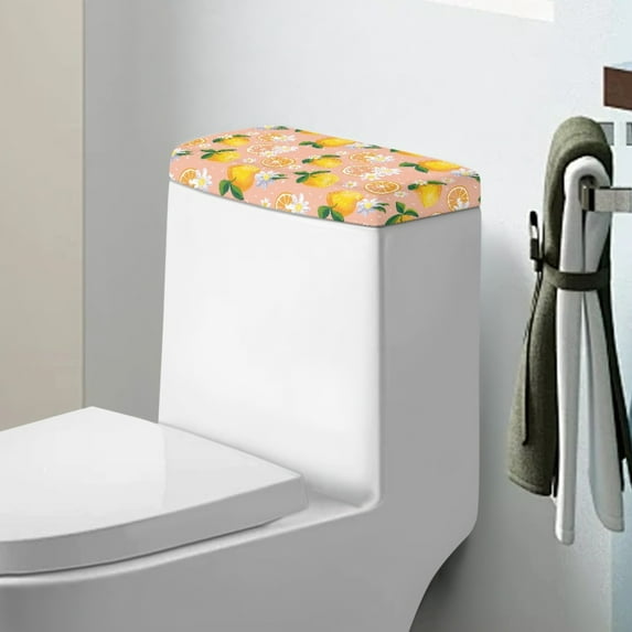 ZIATUBLE Lemon Floral Toilet Tank Dust Cover Universal Toilet Tank Lid Standard Toilet Tank Cover Set 2 Pack Easy to Install Toilet Tank Lids Covers for Bathroom Toilet Mat Protective Cover