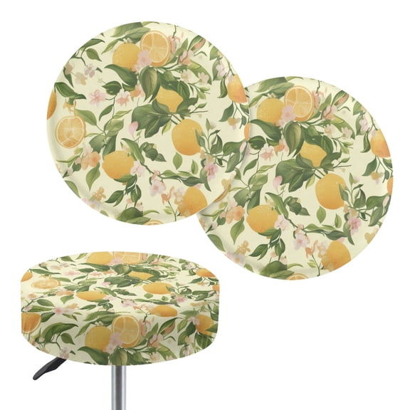 ZIATUBLE Lemon Flower Bar Stool Cover Slipcovers Dustproof Seat Cover for Vanity Chair 2 Pieces Universal Stool Seat Replacement Cover for Dining Room Size L Polyester Round Stool Slipcover