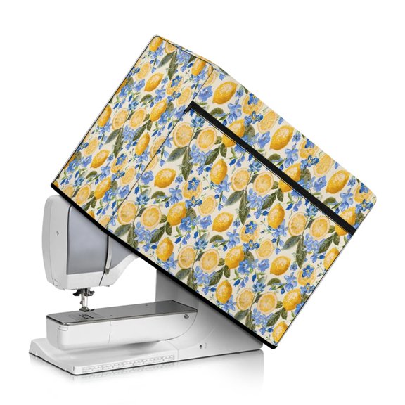 ZIATUBLE Lemon Sewing Machine Cover Dust Cover Soft Sewing Machine Protector Cover Foldable Sewing Machine Protective Dust Cover with Pockets for Most Standard Sewing Machines Cover
