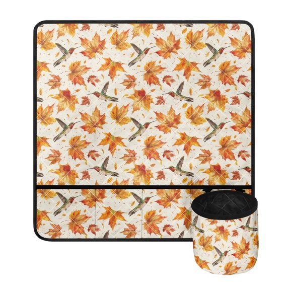 ZIATUBLE Maple Leaves Sewing Machine Mat Hummingbird Sewing Machine Pad Organizer Thanksgiving Fall Sewing Machine Pad for Table with Detachable Pouch Home Indoor Decoration