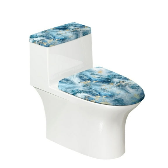 ZIATUBLE Marble Stripes Toilet Seat Cover Set Elongated Toilet Seat and Tank Lid Cover 2 Set with Elastic Edges Toilet Seat Lid Cover Machine Washable Toilet Tank Protector Cover