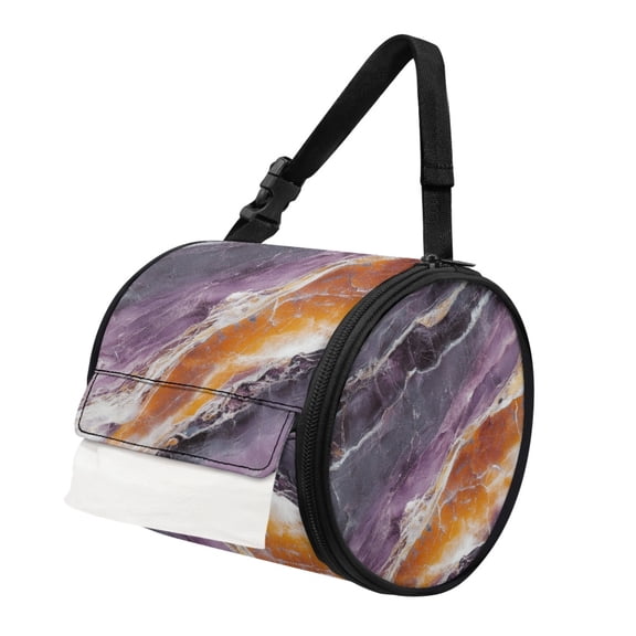 ZIATUBLE Marble Stripes Travel Toilet Paper Holder Round Paper Towel Storage Bag Paper Dispenser for Home Easy to Clean Paper Towel Storage Container Large Paper Towel Storage Bin