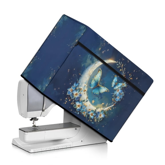 ZIATUBLE Moon Butterfly Sewing Machine Protector Cover Floral Sewing Machine Dust Cover with Storage Pocket Foldable Pattern Protect Cover for Sewing Machine Accessories Indoor
