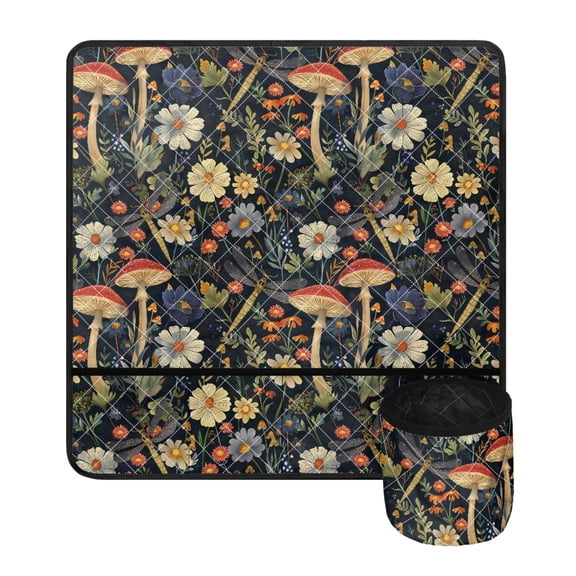 ZIATUBLE Mushroom Daisy Sewing Machine Mats Anti Bounce Dragonfly Sewing Machine Mat Non Slip Sewing Machine Pad Organizer with Small Cylinder Sewing Machine Muffling Mat