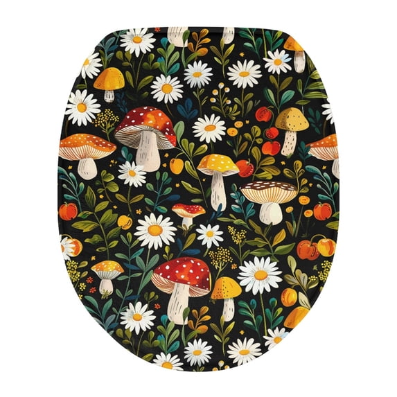 ZIATUBLE Mushroom Daisy Toilet Lid Seat Cover Plant Leaves Toilet Seat Lid Covers Soft for Bathroom Decorative Toilet Seat Covers Lids with Stretch Edges Toilet Protective Cover