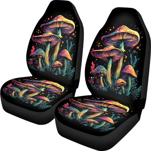 ZIATUBLE Mushroom Plants Car Seat Cover Protector Auto Front Seat Protector Cover Set 2 Pack Stretchy Seat Covers for Most Car SUV Universal Car Interior Accessories Seat Dust Cover