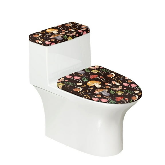 ZIATUBLE Mushroom Toilet Dust Cover Butterfly Plants Toilet Lid and Tank Cover Sets for Bathroom with Elastic Edges Toilet Covers 2 Pieces Set Machine Washable Toilet Seat Cover Set