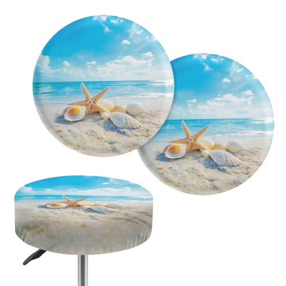 ZIATUBLE Ocean Beach Starfish Bar Stool Cover Cushion Non Slip Chair Seat Cushion Slipcover 12-14 Inch Stool Seat Replacement Cover with Elastic Bands Round Stool Covers 2 Pack