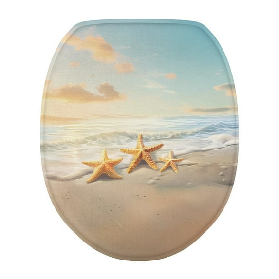 ZIATUBLE Ocean Beach Toilet Lid Seat Cover Starfish Sunrise Toilet Lid Covers for Bathroom Decoraction Round Toilet Lid Covers Washable Toilet Seat Lid Covers Soft for Bathroom