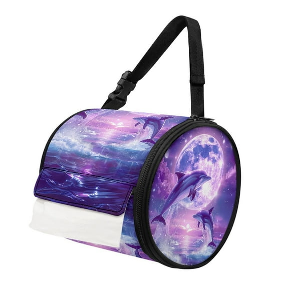 ZIATUBLE Ocean Moon Hanging Paper Dispenser Dolphins Paper Dust Cover Case with Smooth Zipper Camping Roll Paper Storage Bag Washable Paper Pouches for Organization Paper Holder