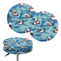 ZIATUBLE Ocean Sharks Bar Stool Cover Cushion Soft Round Stool Covers with Elastic 2 Packs Dustproof Seat Cover for Vanity Chair 12-14 Inch Non Slip Stool Seat Cover Protector Accessories