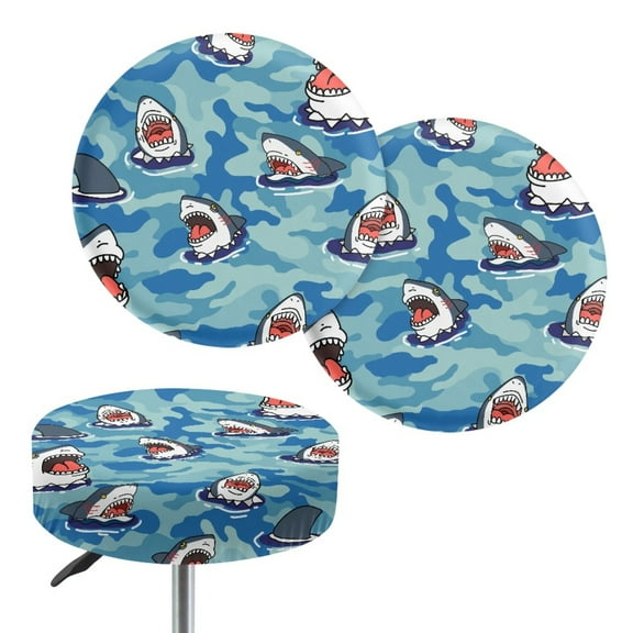 ZIATUBLE Ocean Sharks Bar Stool Cover Cushion Soft Round Stool Covers with Elastic 2 Packs Dustproof Seat Cover for Vanity Chair 12-14 Inch Non Slip Stool Seat Cover Protector Accessories