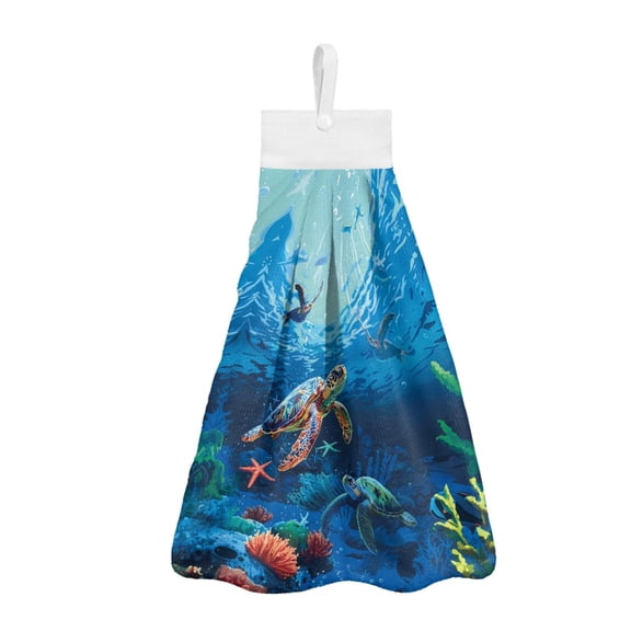 ZIATUBLE Ocean Turtle Hand Drying Towels Washable Kitchen Hand Towels Decorative Bathroom Hand Towels with Hanging Loops Dish Towel Hand Towels Breathable Dish Hand Towel