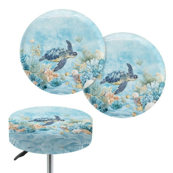 ZIATUBLE Ocean Turtle Stool Covers Cushion Soft Stool Covers Chair Slipcovers 2 Piece Reusable Stool Seat Cover Protector 12"-14" with Elastic Bands Stool Cushion Covers Decor Accessories