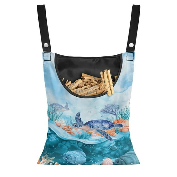 ZIATUBLE Ocean Turtle Storage Bag Clothespin Washable Hanging Clothespin Bag with Large Opening Clothespin Holder for Clothesline Large Capacity Hanging Clothespin Case Outdoor