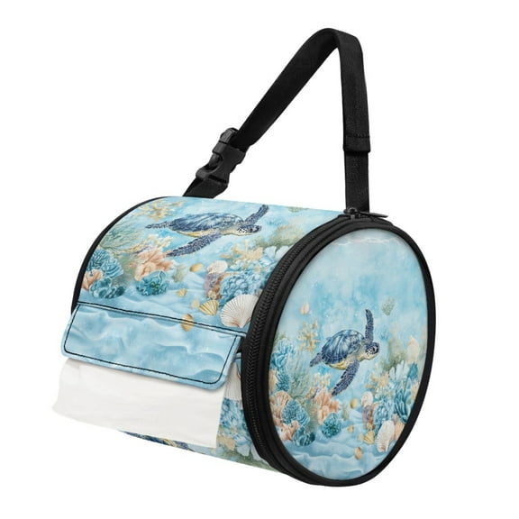 ZIATUBLE Ocean Turtle Tissue Roll Hanging Cover Foldable Camping Toilet Paper Holder with Smooth Zipper Hanging Toilet Paper Storage Easy to Clean Paper Pouches for Organization