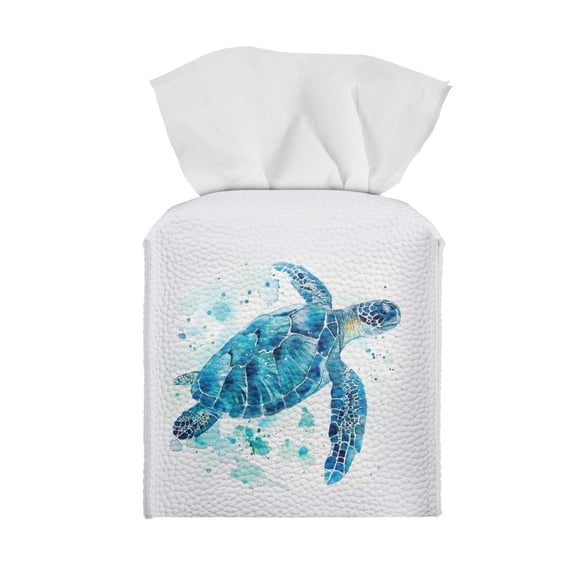 ZIATUBLE Ocean Turtles Square Tissue Box Covers PU Leather Tissue Box Holder with Storage Rectangular Facial Tissue Case Easy to Clean Decorative Organizer for Tabletop Home Decor
