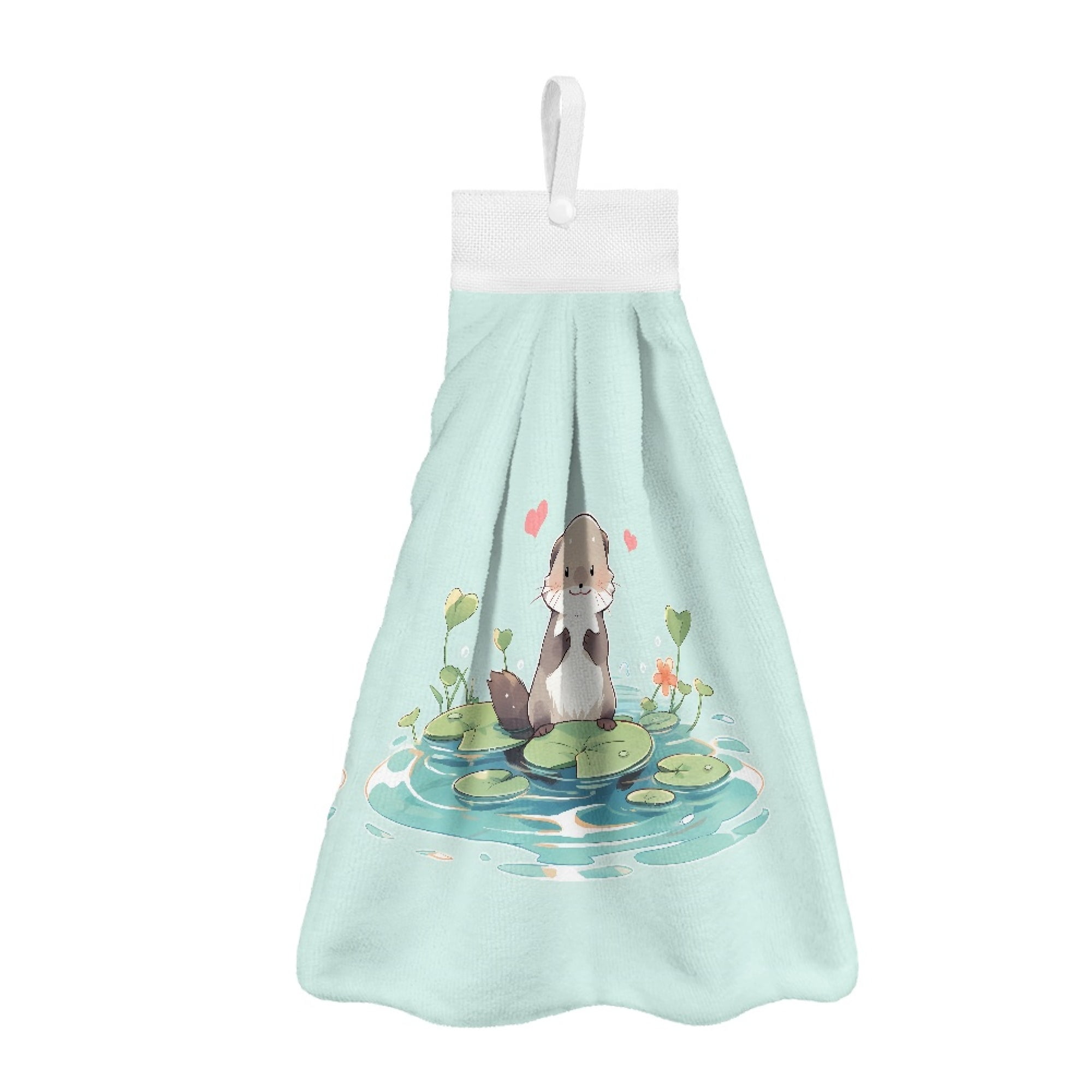 ZIATUBLE Otter Hanging Hand Towels Fast Drying Hanging Kitchen Dish Towel Set 3 Piece with Snap Button Bathroom Hand Bath Towel Easy to Clean Kitchen Hand Towels and Washcloths Home Decor
