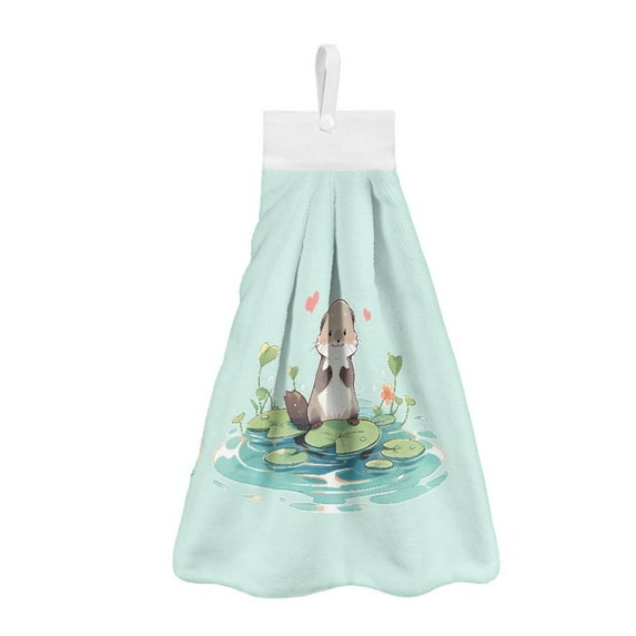 ZIATUBLE Otter Hanging Hand Towels Fast Drying Hanging Kitchen Dish Towel Set 3 Piece with Snap Button Bathroom Hand Bath Towel Easy to Clean Kitchen Hand Towels and Washcloths Home Decor