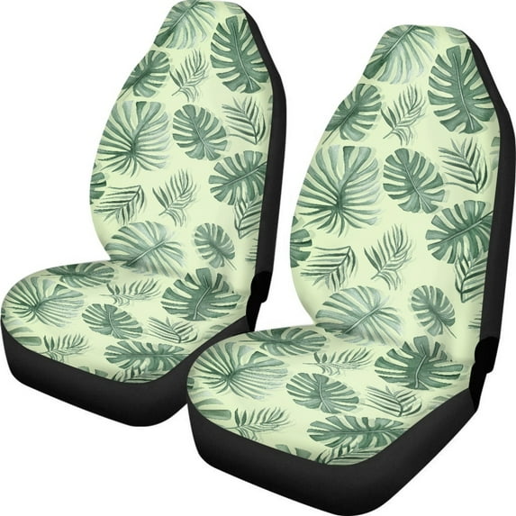 ZIATUBLE Palm Leaf Auto Front Seat Cover Washable High Back Saddle Blankets Fit for Most Car SUV Comfortable Captain Chair Seat Cover Set of 2 Car Accessories for Women Men Interior